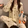 Pijama de Primavera y Otoño para Mujer, Estilo Coreano Oso Cereza Dulce Conjunto de Dos Piezas, Estilo Holgado y Perezoso, Ropa para Casa, Exclusivo Transfronterizo, Se Puede Usar Afuera