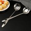 Cuchara sopera de acero inoxidable, colador de cocina, cuchara para olla caliente, cucharón grande para sopa, colador de mango largo, herramientas de cocina de dos piezas, cuchara sopera al por mayor