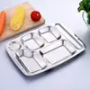 Bandeja de fast food de aço inoxidável 304 para refeitório, prato dividido para estudantes e crianças do jardim de infância, prato retangular comercial para adultos