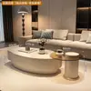 Mesa de centro de madera maciza color nogal, estilo francés minimalista moderno de lujo ligero, para uso en sala de estar, estilo wabi-sabi minimalista de alta gama color crema