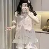 Pijama Rosa de Urso Coelho Estilo Princesa Macio e Fofo para Mulheres, Shorts de Manga Curta para Verão, Gola Peter Pan, Renda, Conjunto de Duas Peças para Casa de Menina