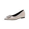 Sapatos Femininos Estilo Francês com Aumento de Altura Interno, Novo Modelo Primavera e Outono 2025, Fivela com Strass, Estilo Fada, Adequados para Combinar com Vestidos, Sapatilhas Elegantes