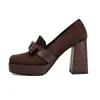 Tallas 34-43 Zapatos de Mujer sin Cordones Talla Grande para Todas las Estaciones, Punta Cuadrada, Plataforma Impermeable, Tacón Alto, Boca Baja