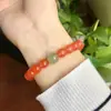 Pulsera de Material Natural de Sichuan Rojo Sur Pulsera de Círculo Único Rojo Cereza con Perlas de Jade Hetian Pulsera Versátil para Mujer