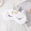 Máscara de Olho de Pelúcia Bordada com Pelo de Coelho Fofo Transfronteiriça, Máscara de Olho Bloqueadora de Luz para Dormir com Orelhas de Unicórnio, Em Estoque