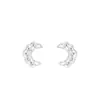 Pendientes Mini Luna Creciente de Plata Pura S999 con Circonitas Microincrustadas, Simples y Versátiles, Pendientes Que No Necesitan Quitarse al Dormir