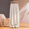 Pantalones de pierna ancha de lino de seda de morera para mujer, pantalones de lino con sensación fresca, nuevos de verano 2026, cintura alta elástica, transpirables, de pierna recta