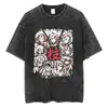 Camiseta Gráfica de Anime Harajuku para Hombre Estilo Callejero Retro Algodón Lavado Ácido Camiseta Oversize Manga Corta Holgada Top Camiseta Estilo Europeo y Americano