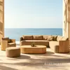 Juego de sofá de teca de alta gama para exteriores para patio, villa, hotel, jardín exterior, terraza, combinación de sofá de madera maciza impermeable y anticorrosión