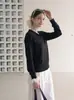 Suéter Tricot Elegante Vintage Estilo Old Money com Gola V e Manga Longa para Mulheres, Suéter de Gola Reversível para o Início do Outono, Top Base