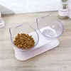 Cuenco Antideslizante Inclinado para Beber y Comer Gatos, Individual/Doble Cuenco, Cuenco con Orejas de Gato, Cuenco Grande para Agua, Cuenco con Patas Altas para Proteger la Columna Cervical, Doble Cuenco