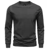 Nueva camiseta de manga larga para hombre, venta al por mayor transfronteriza de otoño e invierno, algodón peinado, elástica, color liso, cuello redondo, talla grande, corte ajustado