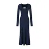 Vestido Elegante Longo de Gola Redonda e Manga Longa Costas Abertas Sexy para Menina Quente Estilo Novo de Primavera Cintura Marcada Slim-Fit Cor Sólida Modelo A