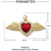 Colgante de cobre y circón con forma de corazón de melocotón, con siete cuentas, estilo estéreo, con forma de corazón de melocotón y aceite, accesorios de joyería DIY, collar con alas de palma.