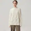 Suéter de tricô jacquard casual e estiloso para outono e inverno, 35% cashmere, pesado, espesso, artístico, versátil, com gola alta discreta, para mulheres
