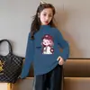 Y2346# camiseta casual de veludo para meninas manga longa outono nova grande infantil estampa de desenho animado estilo estrangeiro meninas moderna t