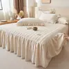 Faldón de cama acolchado antibacteriano de lino Clase A, textura lisa, transpirable y que absorbe la humedad, faldón de cama acolchado de algodón puro de punto por urdimbre
