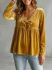 Comercio Electrónico Transfronterizo Otoño/Invierno 2026 Nuevo Top Casual Holgado de Manga Larga de Terciopelo con Cuello en V y Lazo para Mujer Europeo y Americano