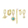 Set de Aretes Trendy de Estrella y Luna Europeos y Americanos para Mujer, Aretes Únicos de Planeta y Sol, Exquisitos Aretes Versátiles de Estilo Lujo Ligero de Nicho