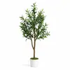 Árvore de Oliva Artificial de 120cm para Espaço Pequeno Planta Artificial Tronco e Frutos Realistas Venda Direta da Fábrica Caixa Economizadora de Espaço com Vaso Branco