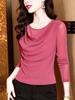 2024 Nueva Moda de Otoño Versátil Cuello Redondo Seda Brillante Manga Larga Malla Camiseta Básica Ajustada de Punto para Mujer
