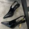Tacones altos negros de punta fina, tacones de aguja, nuevo estilo 2026, inspirados en Naza, charol elegante, sandalias sexys con punta metálica para mujer