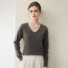 Camiseta básica de punto para mujer de alta gama lista para usar, 100% cachemira pura, cuello en V, corte holgado, adelgazante, suéter grueso, suave y amigable con la piel