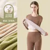 Ropa interior térmica de Cachemira y Seda Traje para Mujer Otoño e Invierno Forrado de Felpa Engrosado Ajustado Simple Base Ropa y Pantalones de Otoño