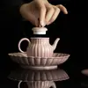 Tetera de Porcelana Ru de Color Rojo Púrpura con Costillas en Forma de Pétalo de Crisantemo de las Dinastías Tang y Song, Juego de Té Estilo Antiguo, Colador de Agujero Redondo, Tetera Pequeña para el Hogar