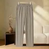 Calça de Vovó Fina de Verão Calça Reta de Seda Gelada 60s 70s Calças para Mulheres de Meia-Idade e Idosas Calças Finas Lisas de Cor Sólida Soltas