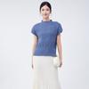 Camiseta de Manga Corta Miyake para Mujer, Nuevo Estilo de Verano, Corte Holgado, Color Sólido, Sencilla y Elegante, Top Pullover Versátil, Elegante