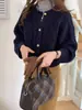 Cardigan de Lã com Trança de Diamante Vintage para Mulheres, Novo Suéter de Tricô Versátil e Solto que Reduz a Idade, Estilo Japonês de Nicho para Outono e Inverno