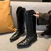 Botas western de verano para mujer, estilizadas y versátiles, de tacón alto, hasta la pantorrilla, con corte en V, punta fina, que aumentan la altura, tachonadas, estilo retro