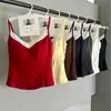 Camisola de Encaje Patchwork Color-Block Estilo Coreano para Mujer, Top Corto Ajustado Versátil Adelgazante para Usar en Capas o Solo