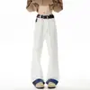 Jeans blancos con estampado de serpiente y dobladillo enrollado para hombre, pantalones con vibra de la alta calle americana, diseño de nicho, pantalones de pierna recta ligeramente acampanados
