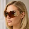 Gafas de Sol Sin Montura de Estilo Nuevo Europeo y Americano, Diamante Cisne de Alta Gama, Una Pieza, Personalizadas, Versátiles, de Moda, Gafas para Mujer