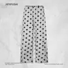 Pantalones de chándal bicolor de lunares con dobladillo deshilachado para hombre, marca de moda de alta calle, pantalones rectos holgados, pantalones casuales deportivos de cintura elástica y pierna ancha