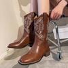 2025 Novas Botas Cowboy Ocidentais da Moda Corte V Botas de Montaria Meia Panturrilha Viagem Xizang Versátil Botas Longas