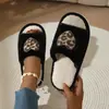 Pantuflas peludas con estampado de leopardo en forma de corazón de comercio exterior para mujer, nuevas de otoño e invierno, de punta abierta, para interior y exterior, moda para el hogar, zapatos EVA