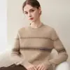 Suéter de cachemira grueso de siete agujas para mujer, cuello redondo, manga larga, jersey, bloques de color, patrón incrustado, casual, versátil, tejido de punto para otoño e invierno