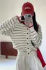 Tejido de Punto Rayas Contrastantes Estilo Coreano para Mujer Invierno 2025 Elegante Casual de Gama Alta Chaqueta Cardigan de Manga Larga Suave y Versátil