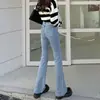 Jeans acampanados azul claro para mujer, nuevo estilo primavera/otoño 2026, de cintura alta, adelgazantes, holgados, de pierna ancha, pantalones de campana de alta costura
