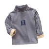 Ropa interior térmica para niños, capa base de forro polar engrosado para niños, top a rayas estilo coreano, camiseta térmica de cuello alto para niñas de invierno