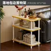 Mesa Lateral Pequena Móvel para Quarto, Mesa de Centro de Madeira de Bambu com Rodinhas, Prateleira de Armazenamento, Mesa de Centro Simples com Padrão de Mármore para Sala de Estar