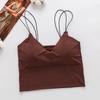 Camiseta Regata Feminina Sem Costura de Seda Gelada com Bojo, Alças Finas Cor Sólida Sexy, Costas Bonitas, Lingerie Anti-Exposição para Mulheres 115, Alças Finas Costas Bonitas