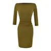Vestido de punto gris con cuello barco y manga tres cuartos para mujer, estilo otoño de deseo puro, vestido corto bodycon adelgazante, vestido interior ajustado