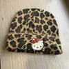 Gorro de Lana Engrosado Suelto Lindo de Gato con Estampado de Leopardo para Mujer en Otoño e Invierno, Gorro Pequeño de Punto con Circunferencia de Cabeza Grande, Gorro Cálido de Felpa Baotou