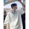2026 Nueva Camisa Polo de Manga Corta para Hombre con Cuello Medio Abierto y Diseño de Dos Piezas Falsas Patchwork Tallas Grandes Camiseta de Manga Corta para Hombre