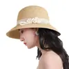 Sombrero de Pescador con Lazo Tejido de Rafia Estilo Chanel para Mujer, Transpirable con Protección Solar para Verano, Viajes, Vacaciones