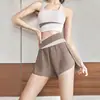 Conjunto Deportivo de Fitness para Mujer Bloque de Color Patchwork Camiseta sin Mangas Shorts Anti-exposición con Almohadillas en el Pecho Yoga Running Conjunto de Dos Piezas